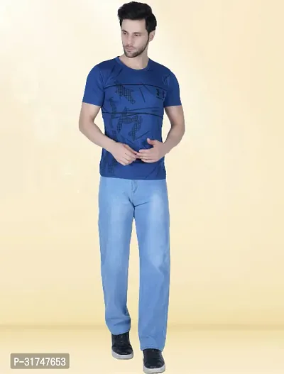 Stylish Blue Denim Solid Mid-Rise Jeans For Men-thumb3