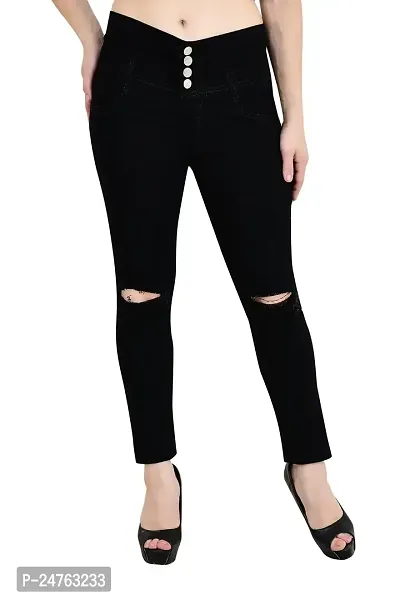 COMFITS Women Black Jeans Latest StylishSlit Cut (32, Black)