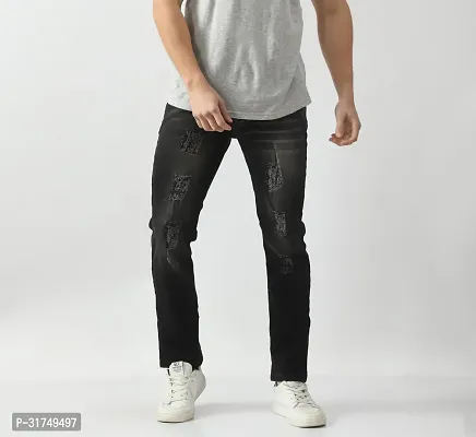 Stylish Grey Cotton Blend Solid Mid-Rise Jeans For Men