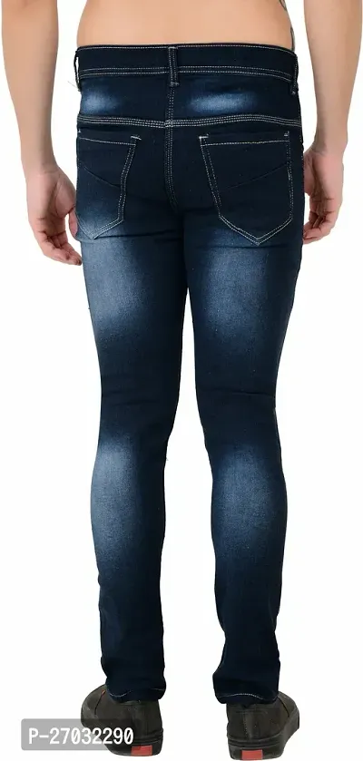 Classic Blue Cotton Blend Solid Jeans For Men-thumb2