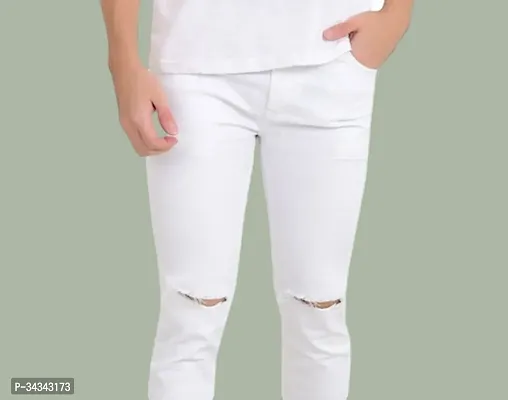 Stylish White Denim Solid Jeans For Men-thumb4