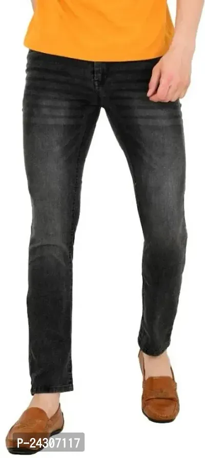 Stylish Dark Grey Cotton Blend Solid Mid-Rise Jeans For Men