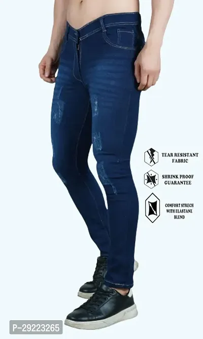 Stylish Blue Cotton Blend Solid Mid-Rise Jeans For Men-thumb0