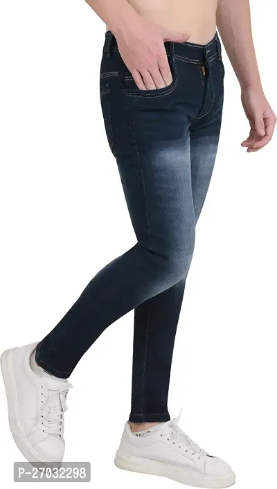 Classic Blue Cotton Blend Solid Jeans For Men-thumb3