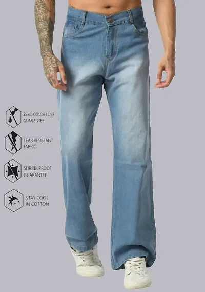 Stylish Regular Baggy Plain Jeans For Men