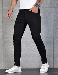 Stylish Black Denim Solid Mid Rise Jeans For Men-thumb2