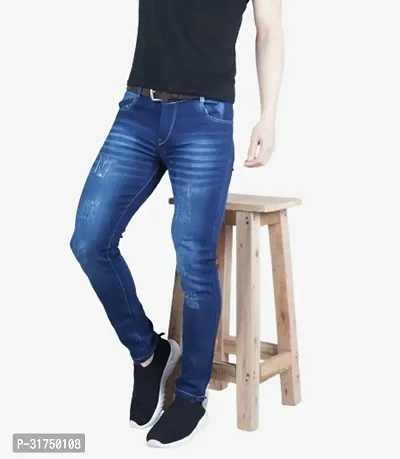 Stylish Blue Cotton Blend Solid Mid-Rise Jeans For Men-thumb0