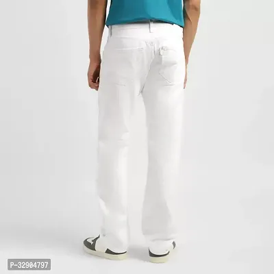 Stylish White Denim Solid Regular Fit Jeans For Men-thumb2