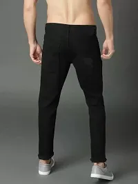 Elegant Black Denim Solid Mid-Rise Jeans For Men-thumb1