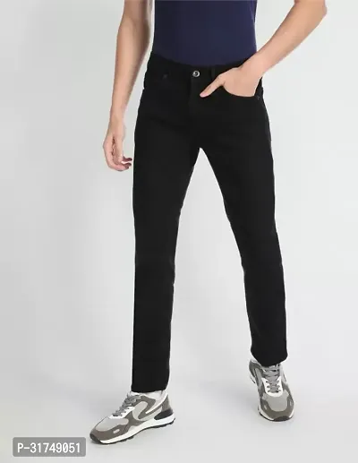 Stylish Black Denim Solid Mid-Rise Jeans For Men-thumb4