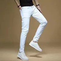 Stylish White Denim Solid Regular Fit Jeans For Men-thumb1