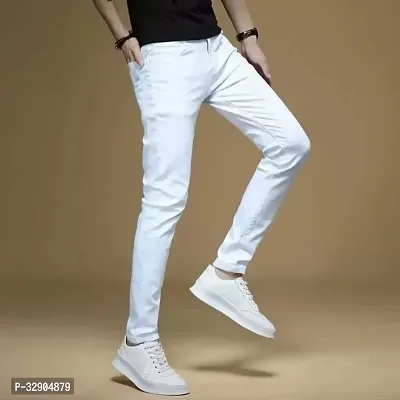 Stylish White Denim Solid Regular Fit Jeans For Men-thumb2