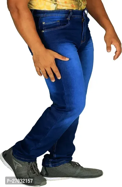 Classic Blue Cotton Solid Jeans For Men-thumb4