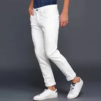 Stylish White Denim Solid Regular Fit Jeans For Men-thumb2