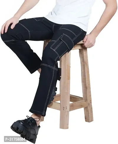 Stylish Black Denim Solid Mid-Rise Jeans For Men-thumb0