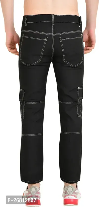 Stylish Cotton Blend Black Solid Mid Rise Jeans For Men-thumb2