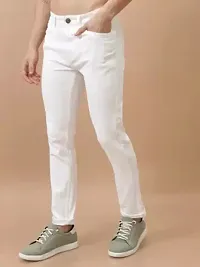 Stylish White Denim Solid Regular Fit Jeans For Men-thumb3