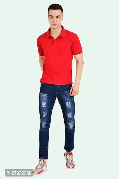 Classic Blue Cotton Blend Solid Jeans For Men-thumb3