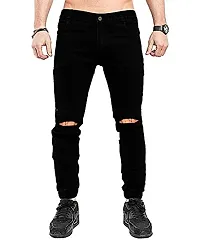 COMFITS Men's Boys Black Stylish Jeans Knee Cut (34)-thumb1