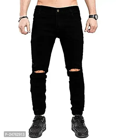 COMFITS Men's Boys Black Stylish Jeans Knee Cut (34)-thumb2