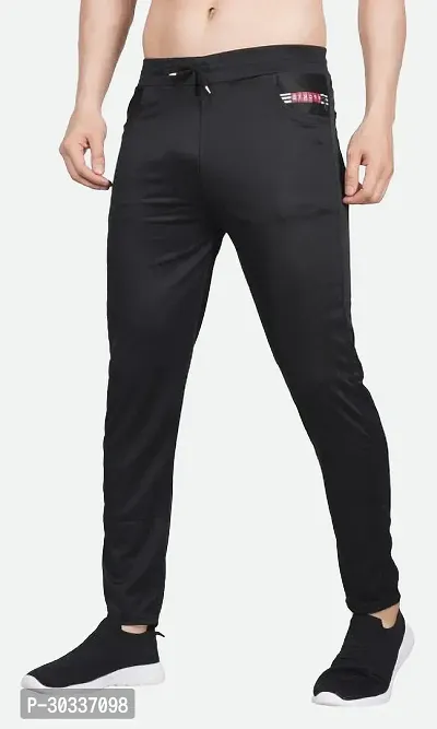 Mevan Comfortable Black Polyester Spandex Regular Track Pants For Men-thumb0