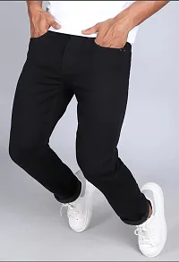 Stylish Black Cotton Blend Solid Mid-Rise Jeans For Men-thumb2