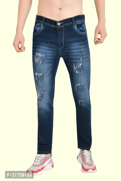 Stylish Blue Cotton Blend Solid Mid-Rise Jeans For Men-thumb0