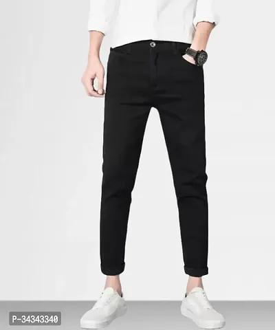 Stylish Black Denim Solid Jeans For Men-thumb0