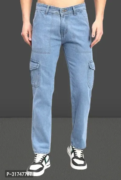 Stylish Blue Denim Solid Mid-Rise Jeans For Men