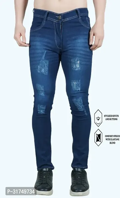 Stylish Blue Cotton Blend Solid Mid-Rise Jeans For Men-thumb0