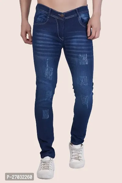 Classic Blue Cotton Blend Solid Jeans For Men-thumb0