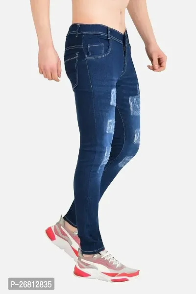 Stylish Cotton Blend Navy Blue Solid Mid Rise Jeans For Men-thumb0