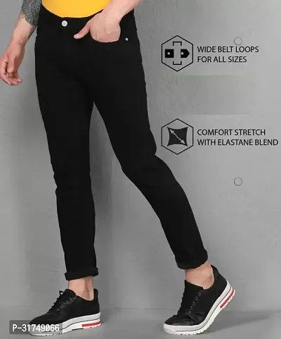 Stylish Black Denim Solid Mid-Rise Jeans For Men-thumb0