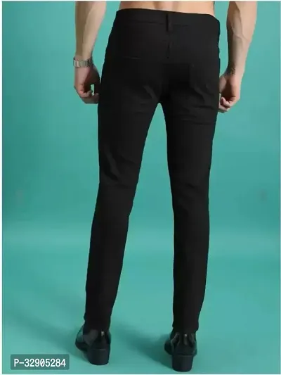 Stylish Black Denim Solid Regular Fit Jeans For Men-thumb2