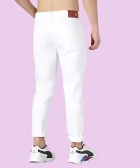 Stylish White Denim Solid Mid-Rise Jeans For Men-thumb1