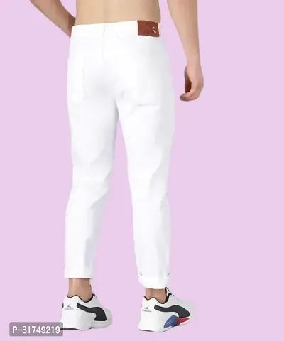 Stylish White Denim Solid Mid-Rise Jeans For Men-thumb2