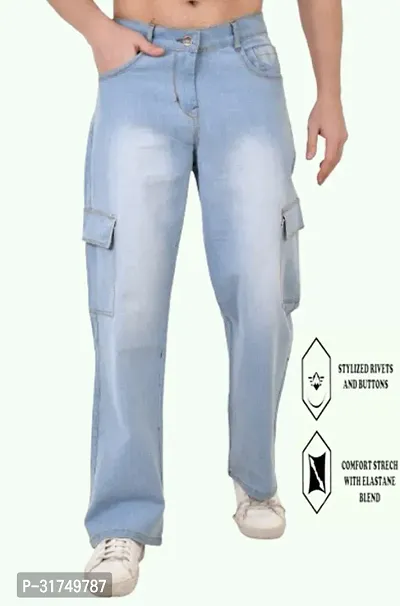 Stylish Blue Cotton Blend Solid Mid-Rise Jeans For Men