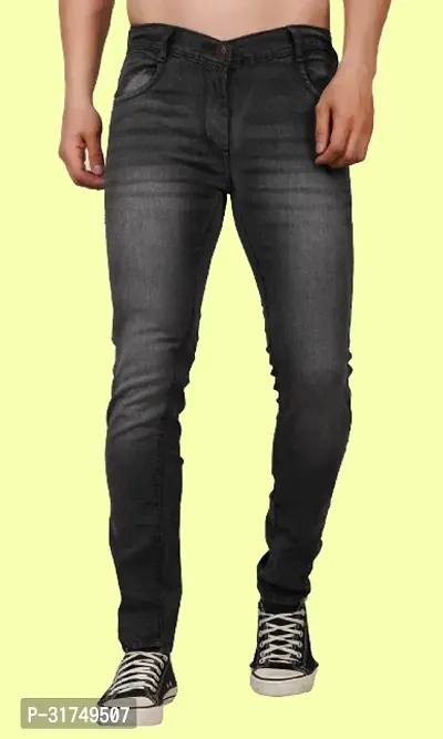 Stylish Grey Cotton Blend Solid Mid-Rise Jeans For Men-thumb0