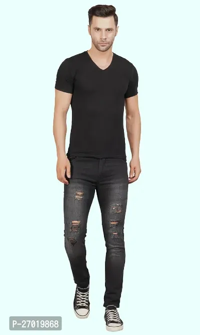 Stylish Cotton Blend Slim Fit Jeans For Men-thumb2