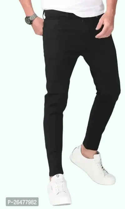 Stylish Black Cotton Blend Mid-Rise Jeans For Men-thumb0