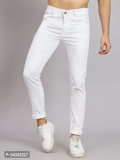 Stylish White Denim Solid Jeans For Men-thumb0