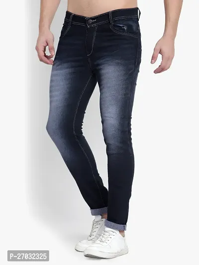 Classic Blue Cotton Blend Solid Jeans For Men-thumb3