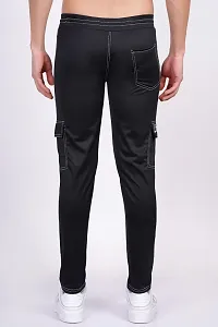 Stylish Black Polyester Spandex Solid Regular Track Pant For Men-thumb1