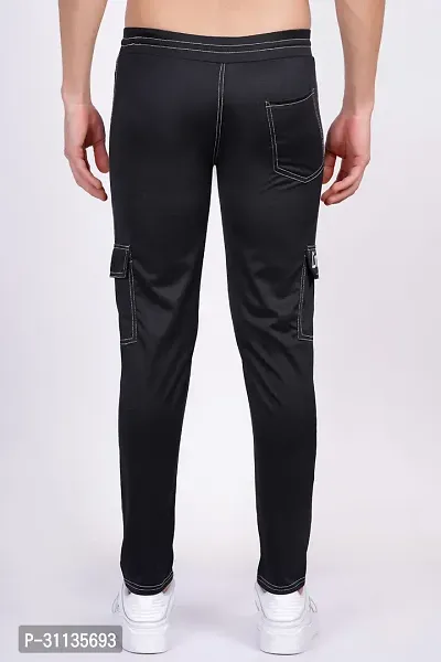 Stylish Black Polyester Spandex Solid Regular Track Pant For Men-thumb2