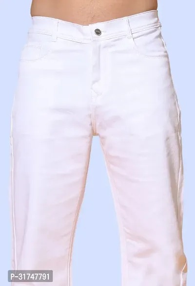 Stylish White Denim Solid Mid-Rise Jeans For Men-thumb4