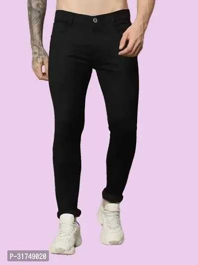 Stylish Black Denim Solid Mid-Rise Jeans For Men-thumb0