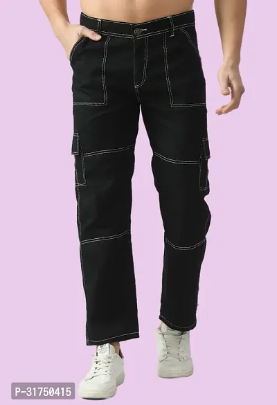 Stylish Black Denim Solid Mid-Rise Jeans For Men