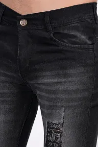 Stylish Black Cotton Blend Solid Mid-Rise Jeans For Men-thumb1