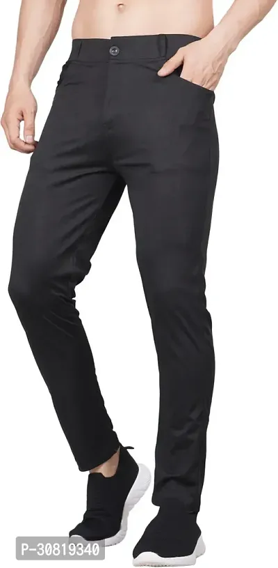 Mevan Stylish Black Lycra Blend Solid Regular Fit Trouser For Men-thumb0