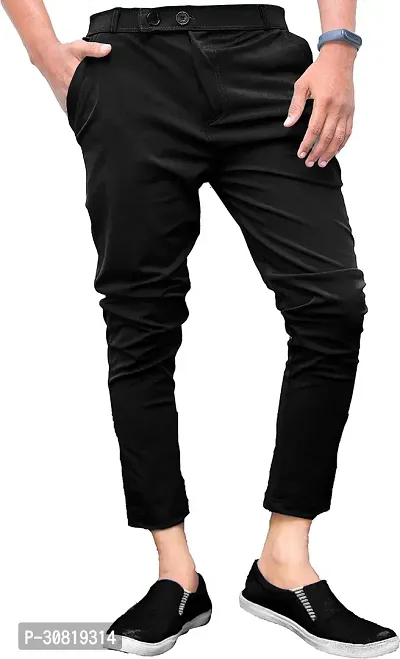 Mevan Stylish Black Lycra Blend Solid Regular Fit Trouser For Men